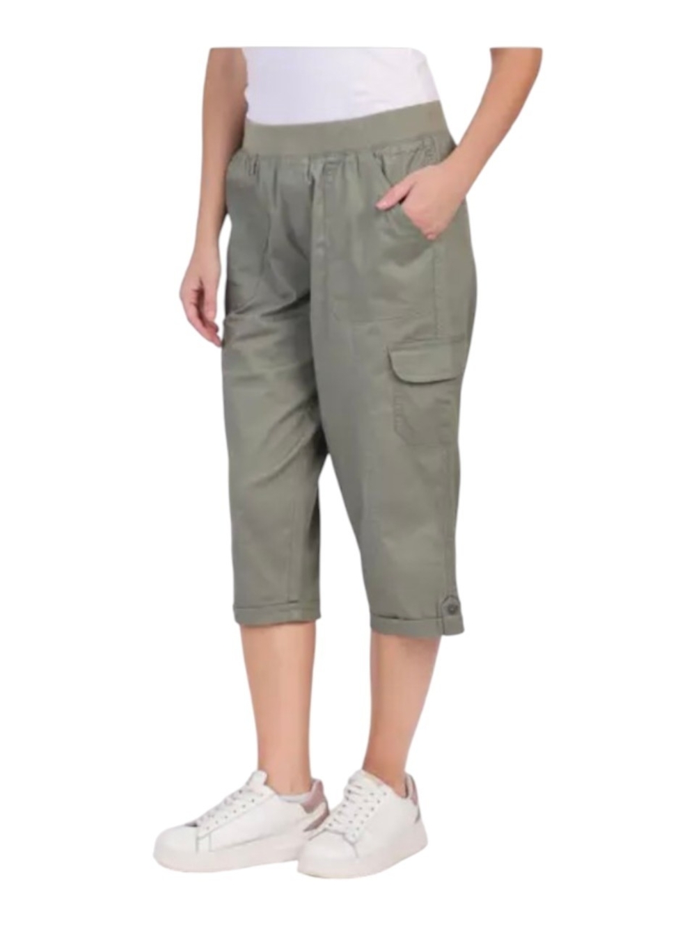 Cg Women's Cargo Pull-On Capris Sz 1X Green W-559